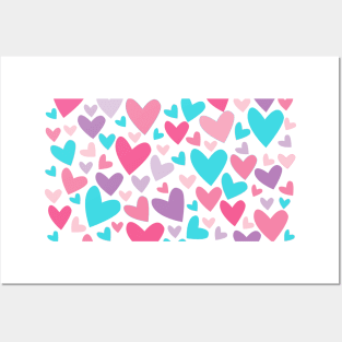 Pink, Turquoise Blue, and Purple Abstract Hearts Pattern Posters and Art